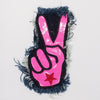 PC2484 - Denim Pink Victory Peace Star PVC Leather L (Sew On)