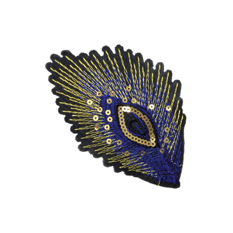 PC3201B - Peacock Blue Gold Eye Feather (Iron On)