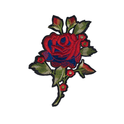 PC2444 - Green Leaf Red Rose Flower (Iron On)