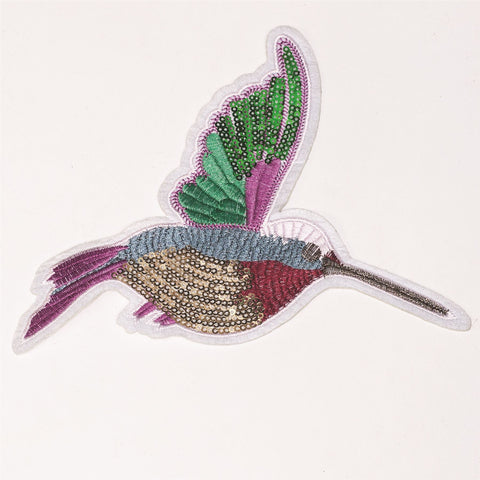 PC2315 - Sequin Colourful Bird Large Pink Green (Iron on)
