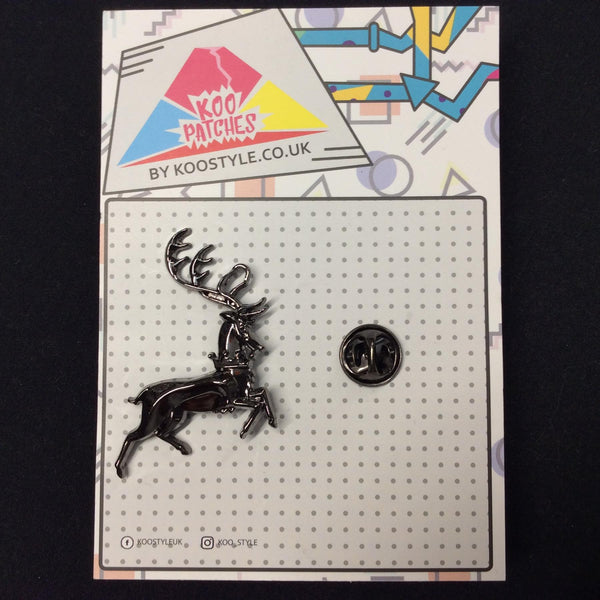 MP0278 - Dark Silver Jumping Reindeer Metal Pin Badge