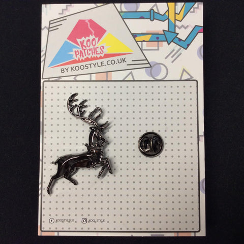 MP0278 - Dark Silver Jumping Reindeer Metal Pin Badge