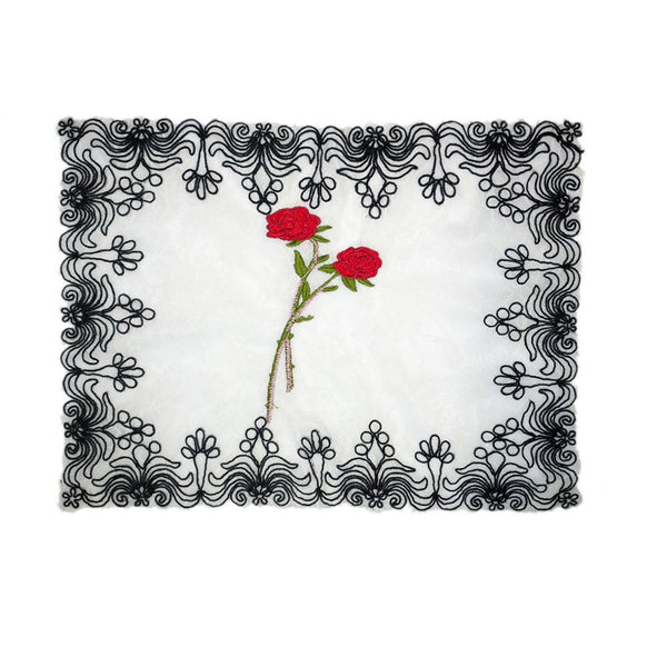 PC2864 - White Black Red Rose Decorative (Sew On)