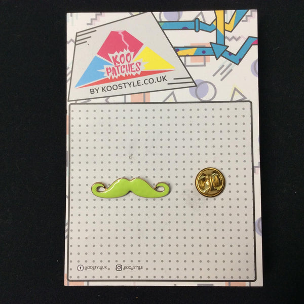 MP0169 - Lime Green Moustache Metal Pin Badge