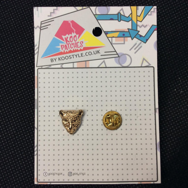 MP0085 - Gold Textured Leopard Head Metal Pin Badge