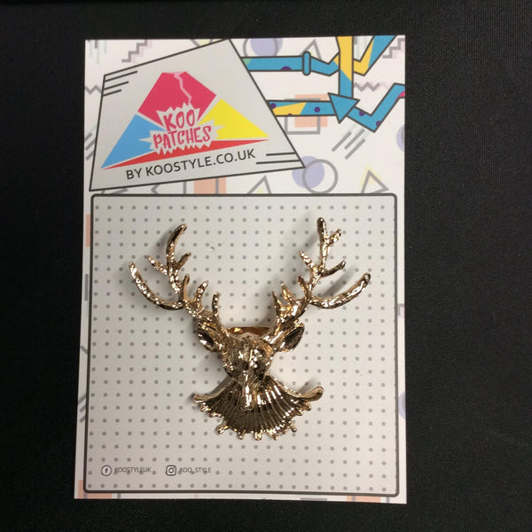 MP0212 - Gold Deer Head Reindeer Moose Metal Pin Badge