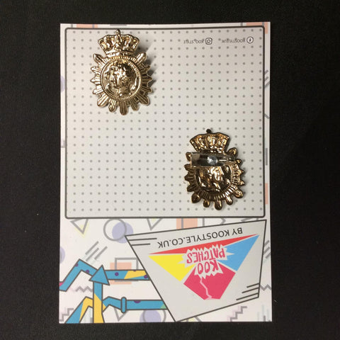 MP0272 - Gold Crown Bust Shield Metal Pin Badge