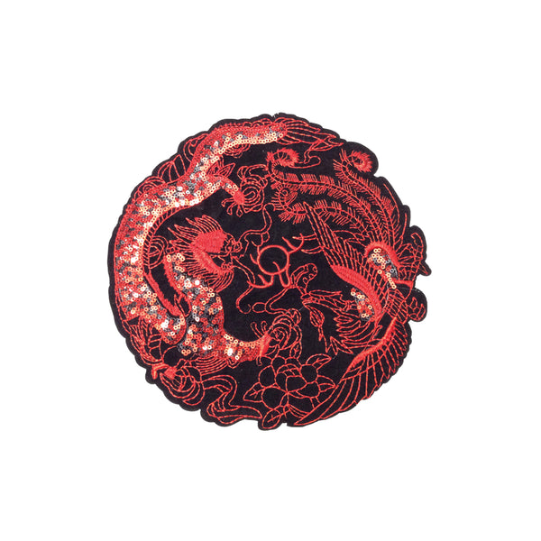 PC3639B - Red Round Sequin Dragon Design (Sew On)