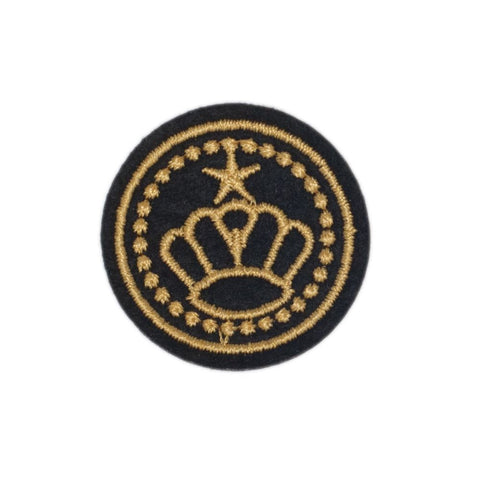 PC2479 - Gold Crown Round Patch (Iron On)