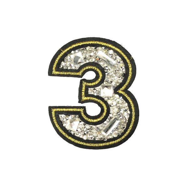 PC4192C - Stone Studded Number Three Diamante (Iron On)