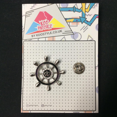 MP0264 - Silver Crown Steering Wheel Boat Ship Metal Pin Badge