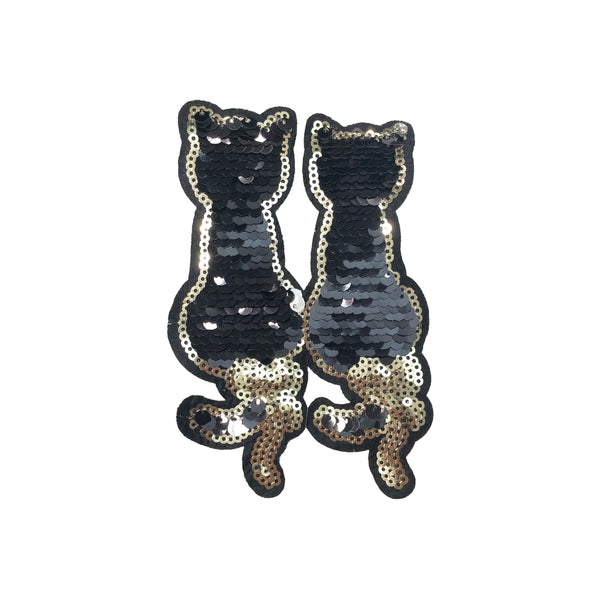 PC3070B - Reversible Double Sequin Two Black Sequin Cats (Iron On)
