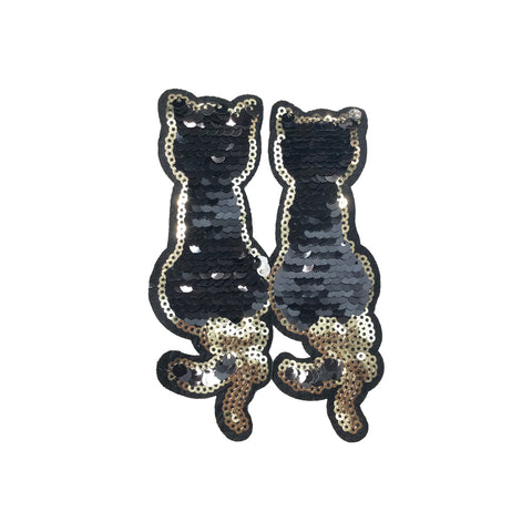 PC3070B - Reversible Double Sequin Two Black Sequin Cats (Iron On)