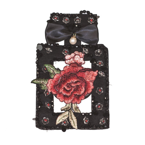 PC2332 - Fancy detail decorated Perfume bottle with flower and Black ribbon (Sew on)