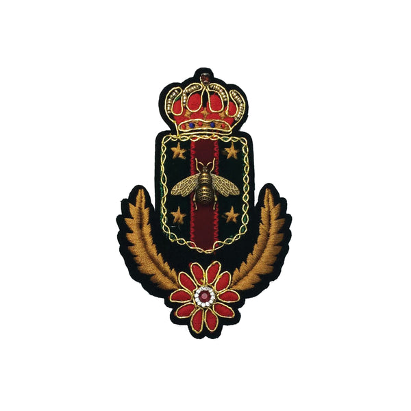 PC4167 - Gold Bee Flag Red Crown Crest Emblem (Sew On)