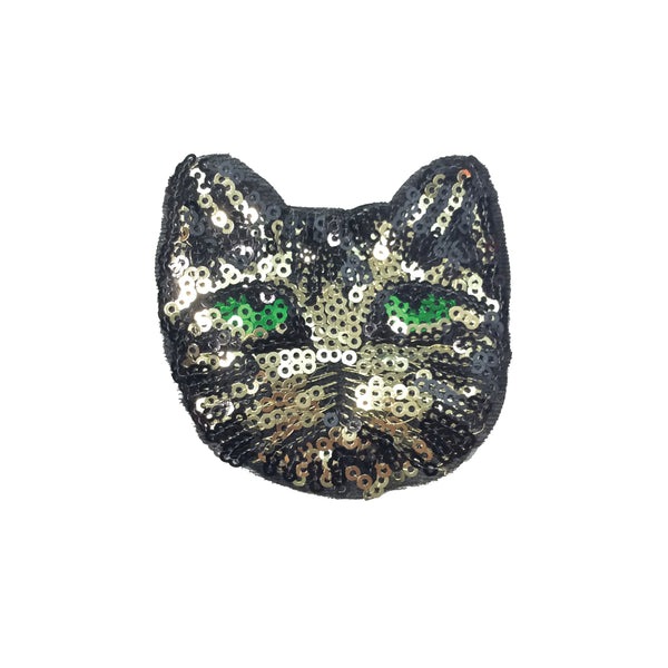 PC3657 - Sequin Green Eyed Cat Head (Sew On)