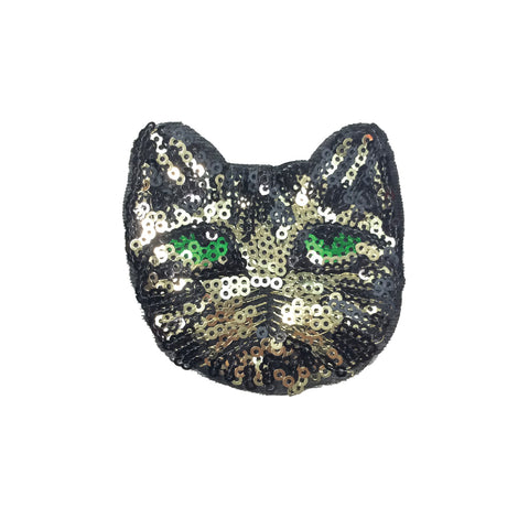 PC3657 - Sequin Green Eyed Cat Head (Sew On)