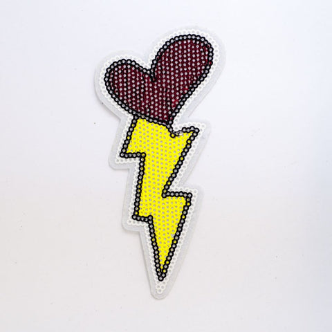 PC2252 - Sequin Red Heart Yellow Lightning (Iron On)