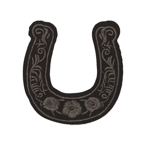 PC3107B - Grey Lucky Horseshoe Wide (Sew On)