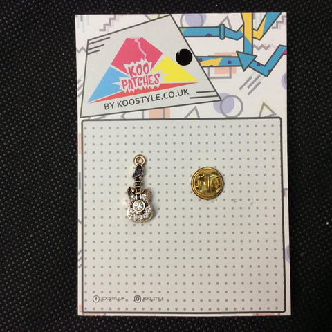 MP0030 - Gold Black Stone Guitar Musical Instrument Metal Pin Badge