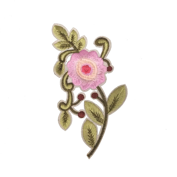 PC3098 - Green Leaf Pink Flower (Iron On)