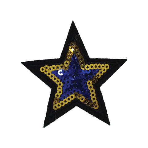 PC2929 - Black Gold Blue Sequin Star (Iron On)