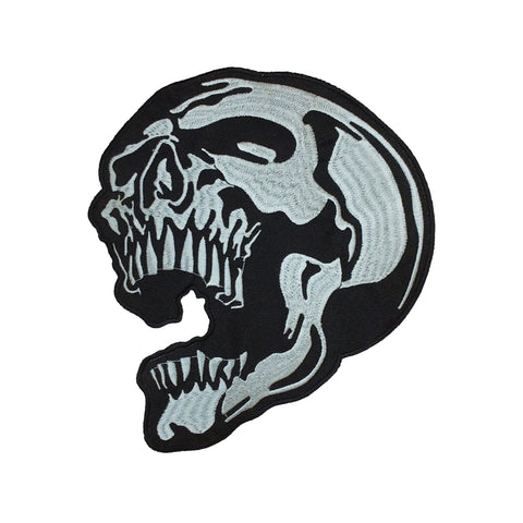 PC2969 - Black Silver Angle Skull (Iron On)