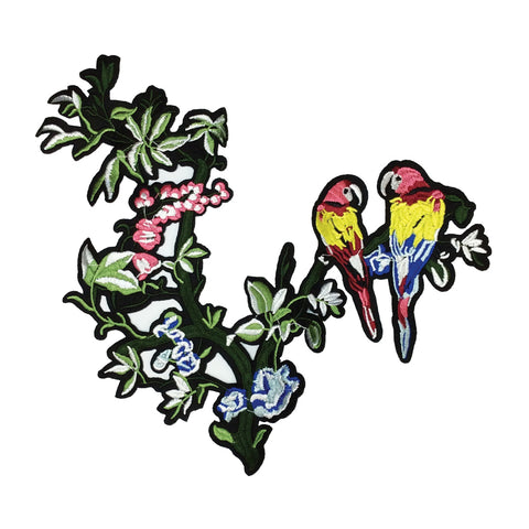PC2972 - Two Birds Parrot Green Branch Flower (Iron On)