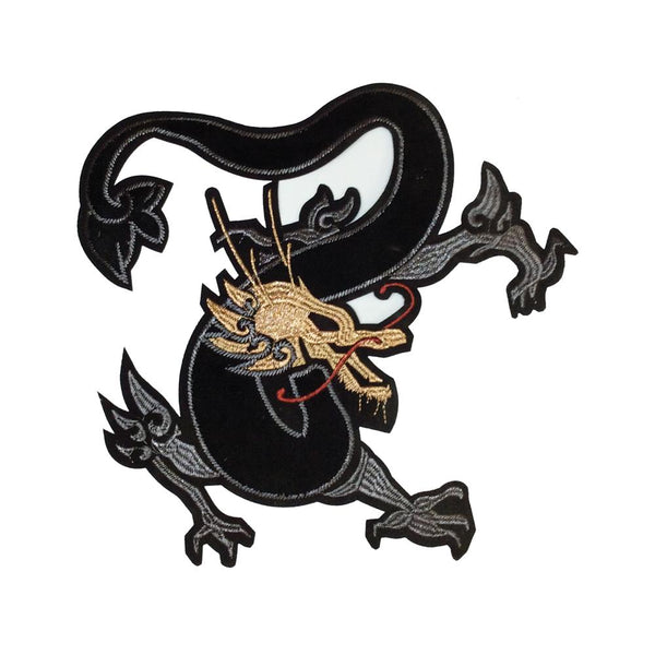 PC2977 - Velvet Black Gold Dragon XL (Iron On)