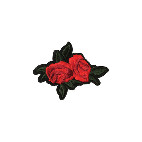 PC2987B - Double Dark Red Rose Flower (Iron On)