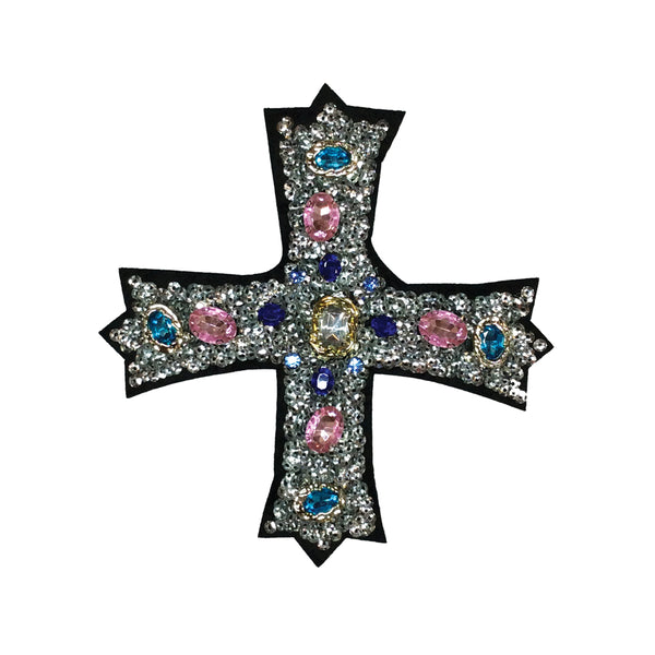 PC2997 - Silver Diamond Beaded Cross (Iron On)