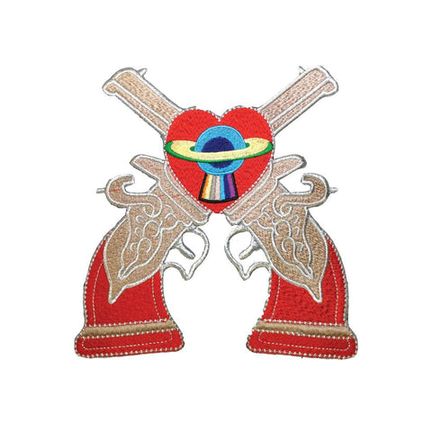 PC3469 - 2 Guns Heart Planet (Iron On)