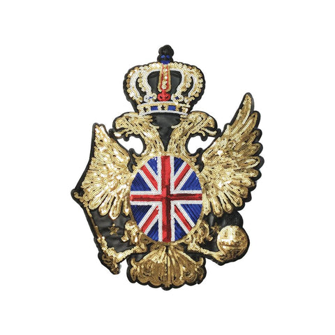PC3471 - Sequin Gold Crown Union Jack Crest XL (Sew On)