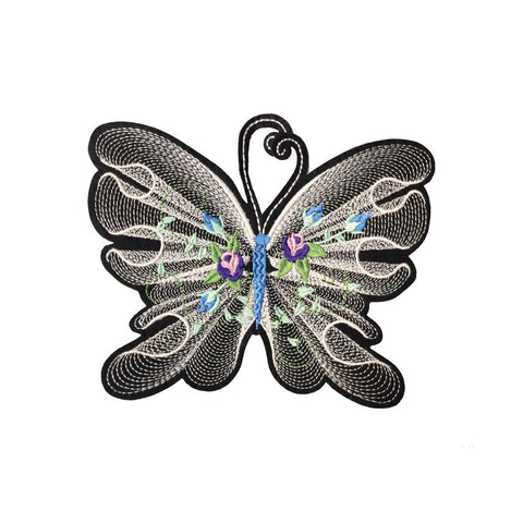 PC3474B - White Line Butterfly Flowers (Iron On)