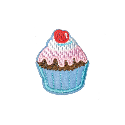 PC3705 - Blue Cupcake Pink Icing Cherry On Top (Iron On)