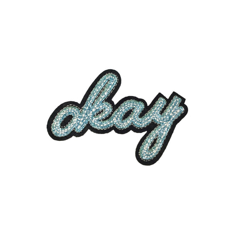 PC3767B - Blue Glitter Okay Text (Iron On)