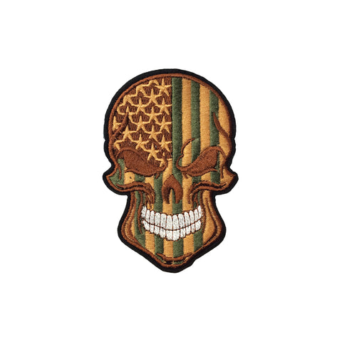 PC3877C - Navy Brown Green America Stars Stripes Skull (Iron On)