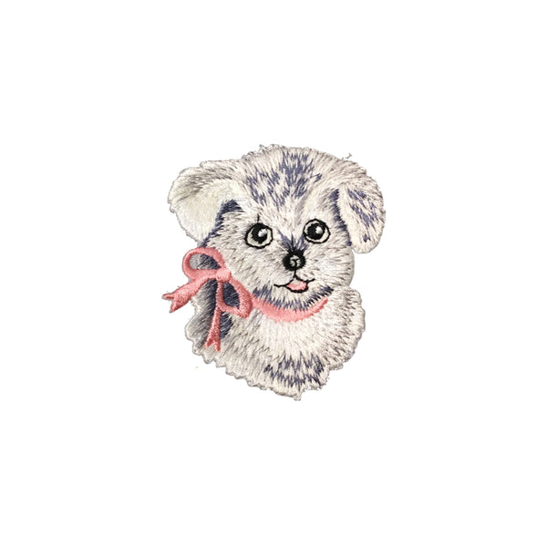 PC3884 - Cute Grey Puppy Dog Pink Ribbon (Iron On)