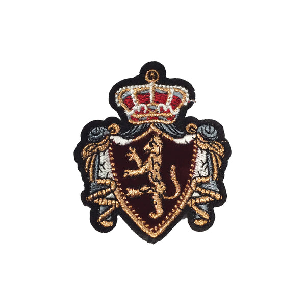 PC3938 - Red Gold Crown Lion Emblem Shield Crest (Sew On)