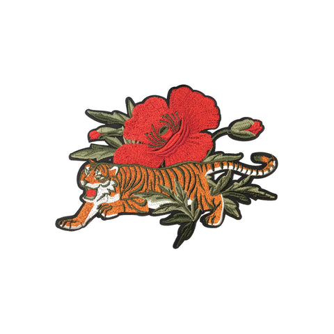 PC3959 - Tiger In Red Flower (Iron On)