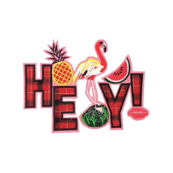 PC3968 - Fruity Flamingo HEY Text (Iron On)