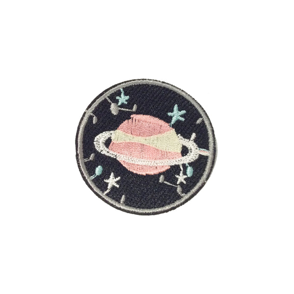 PC2576B - Round Pink Planet Galaxy Badge (Iron On)