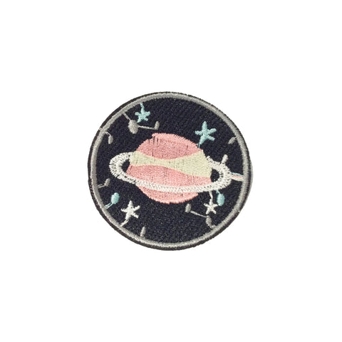 PC2576B - Round Pink Planet Galaxy Badge (Iron On)