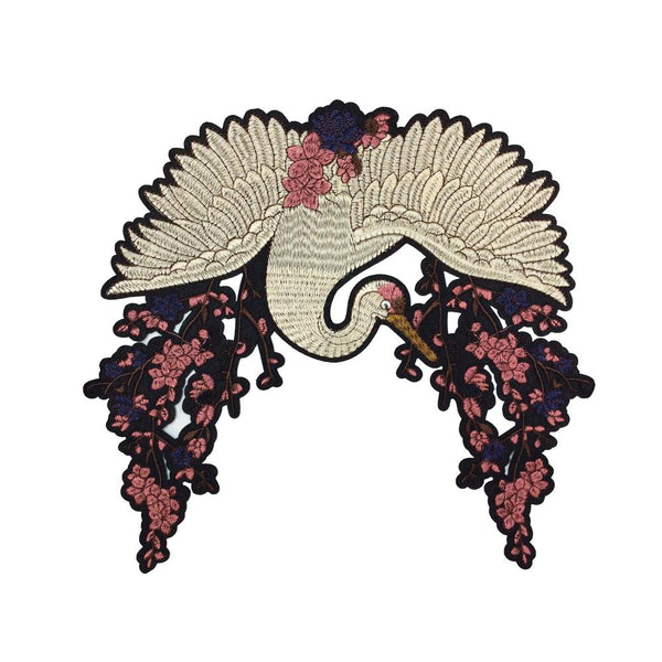 PC3406F - Heron Bird Purple Flowers Main (Iron On)