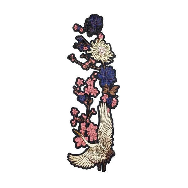 PC3406B - Heron Bird Purple Garden Flowers R (Iron On)