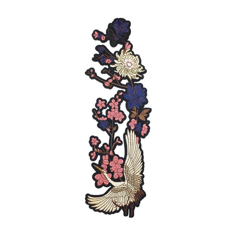 PC3406B - Heron Bird Purple Garden Flowers R (Iron On)