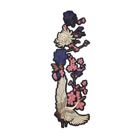 PC3406A - Heron Bird Purple Garden Flowers L (Iron On)