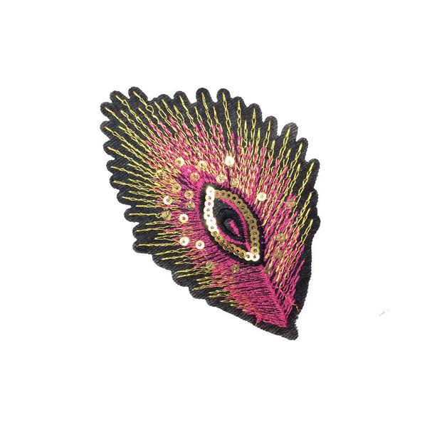 PC3201E - Peacock Pink Gold Eye Feather (Iron On)