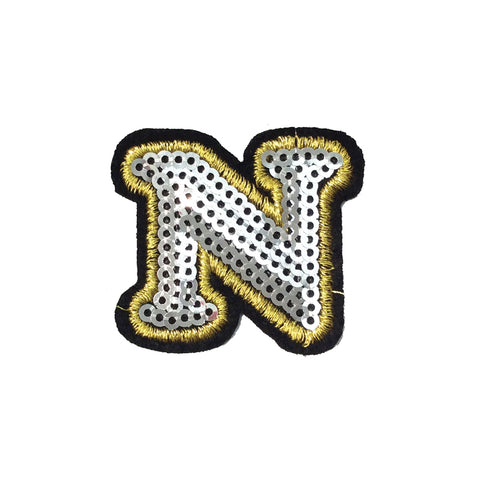 PC4001N - Sequin Silver Letter N (Iron On)