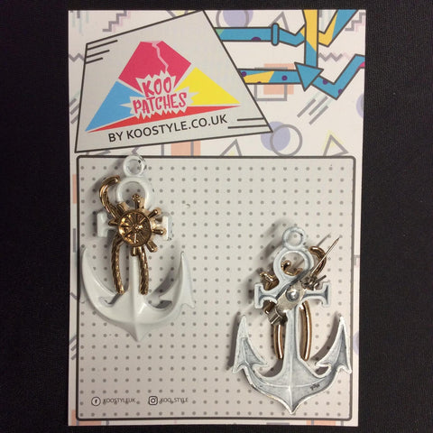 MP0274 - Golden Rope Boat Ship White Anchor Metal Pin Badge